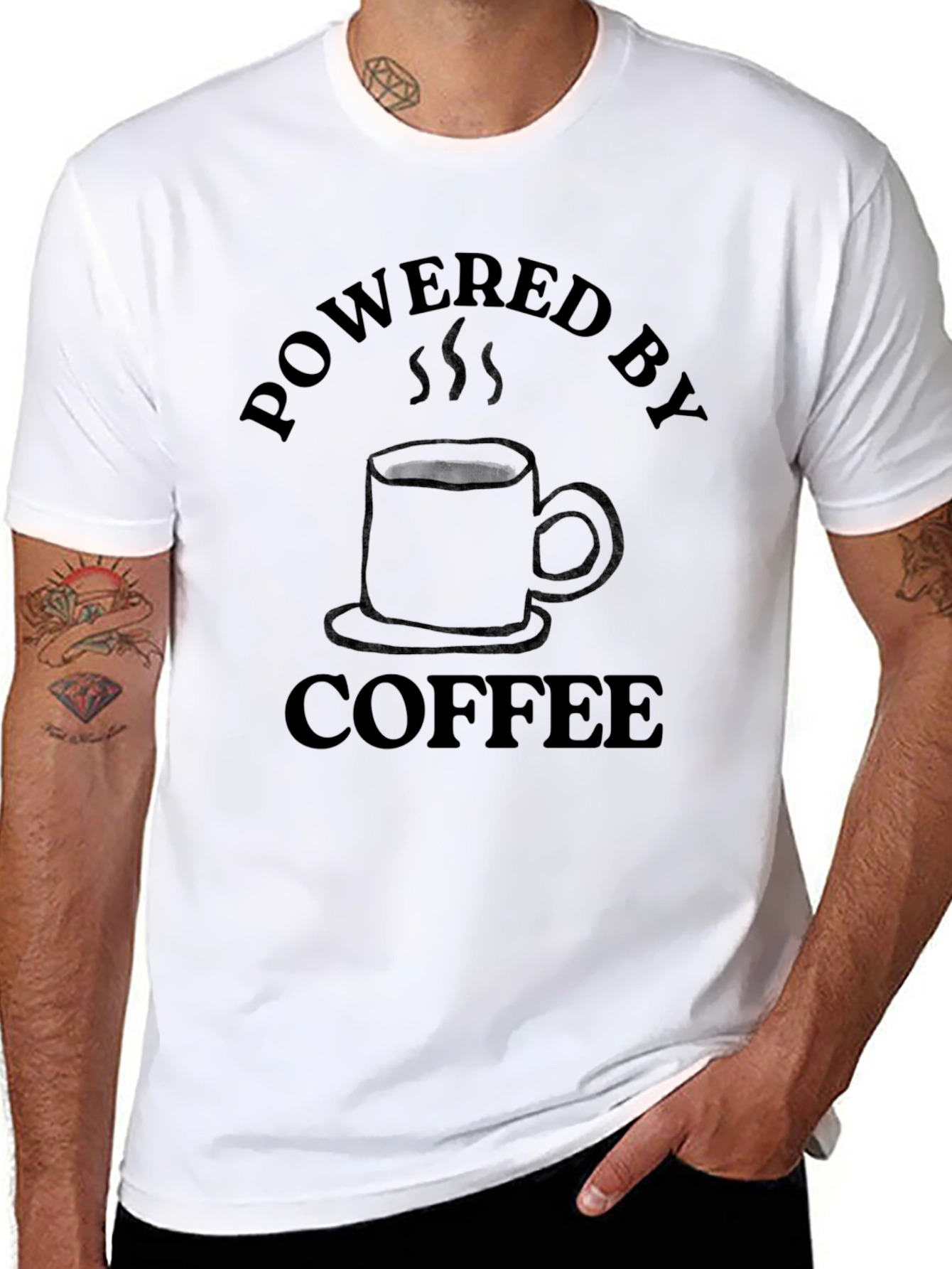 Powered by Coffee T-Shirt - Black Crew Neck Tee