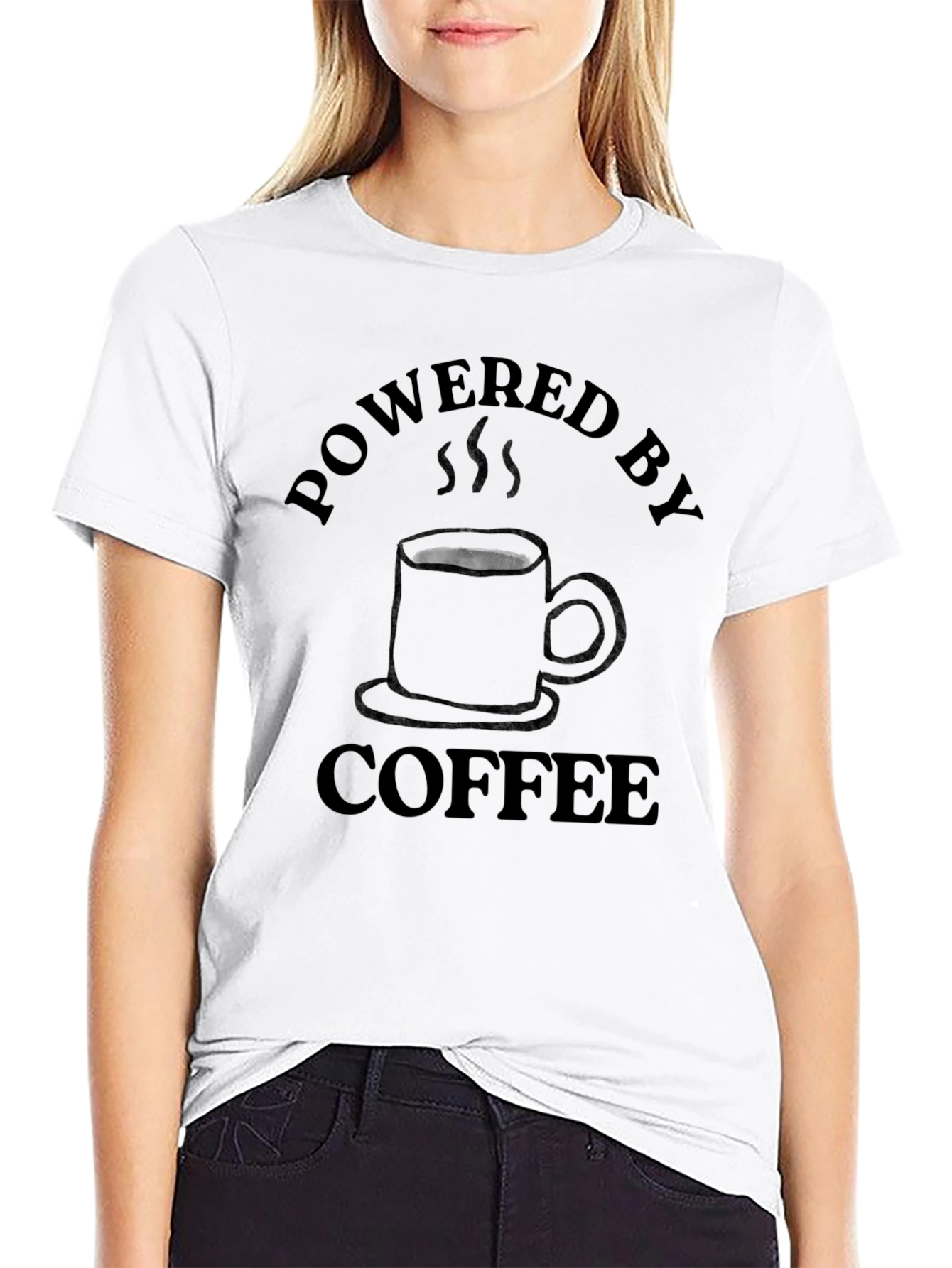 Powered by Coffee T-Shirt - Black Crew Neck Tee