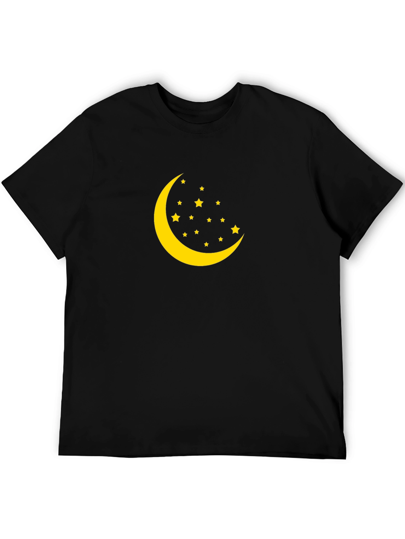 Crescent Moon and Stars Graphic Black T-Shirt