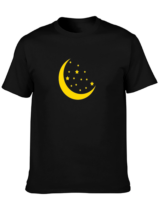 Crescent Moon and Stars Graphic Black T-Shirt