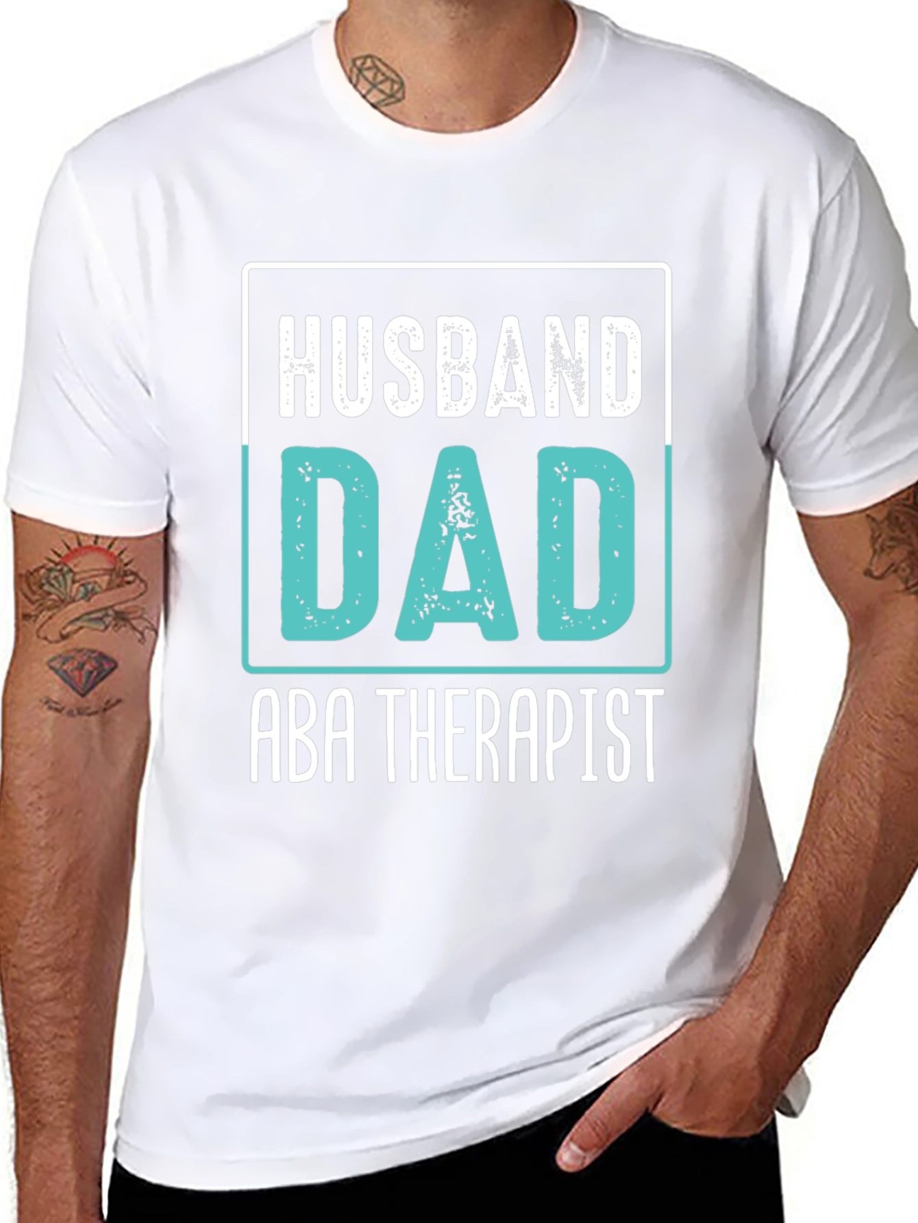 Husband Dad ABA Therapist Black Graphic T-Shirt