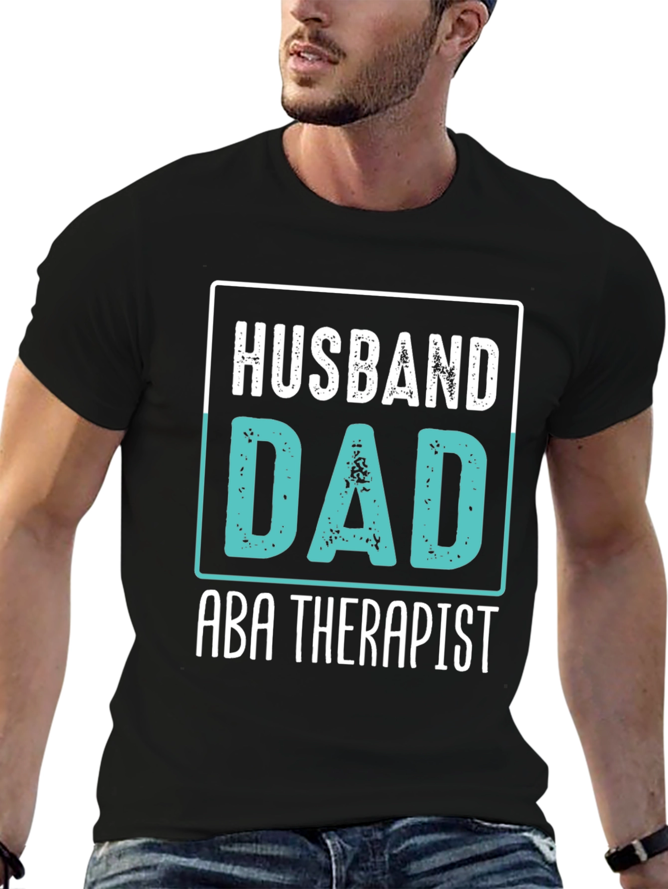 Husband Dad ABA Therapist Black Graphic T-Shirt