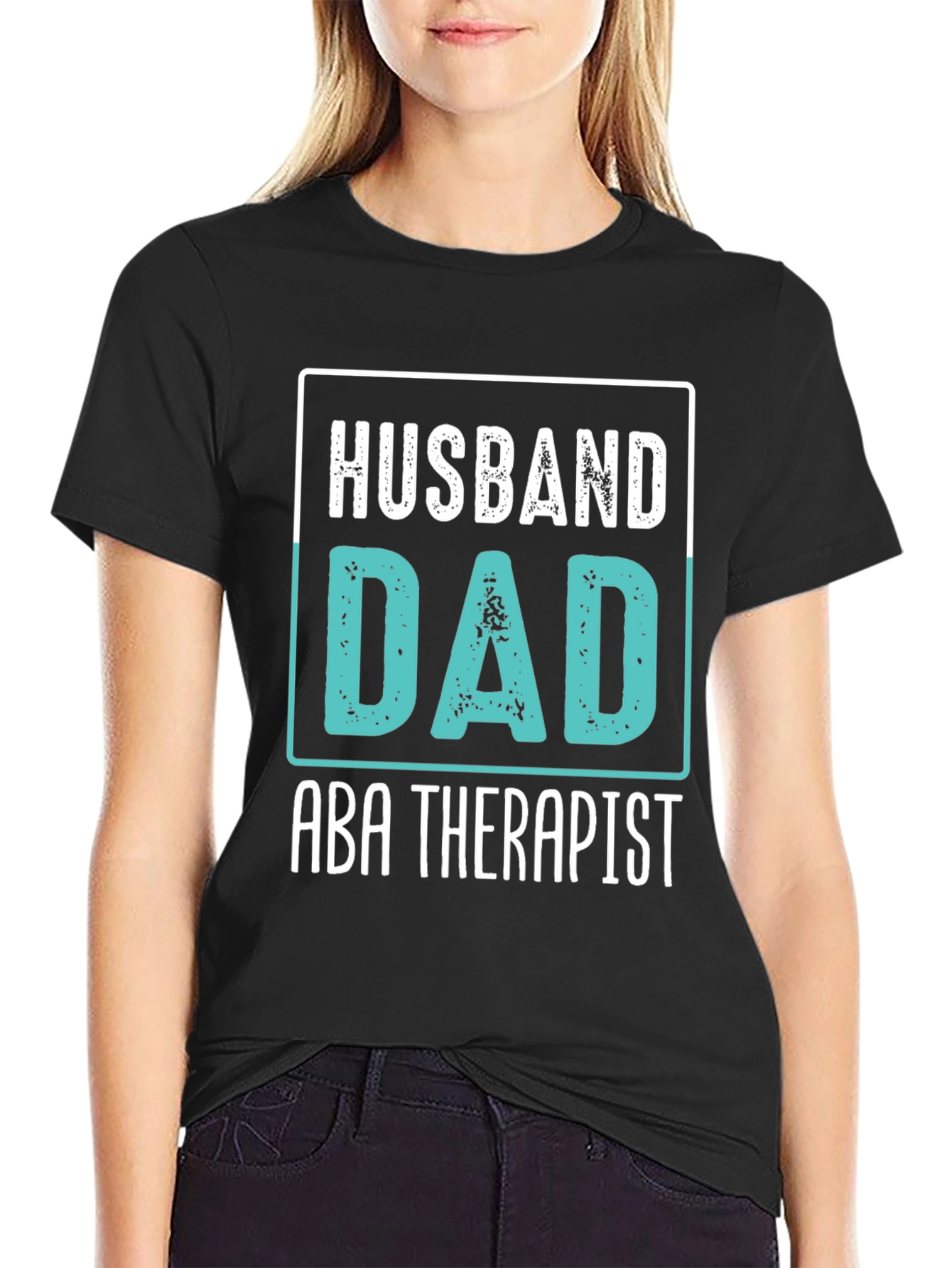 Husband Dad ABA Therapist Black Graphic T-Shirt