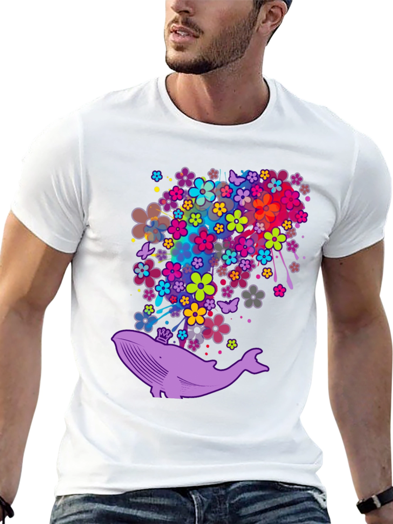 Whimsical Whale Floral T-Shirt