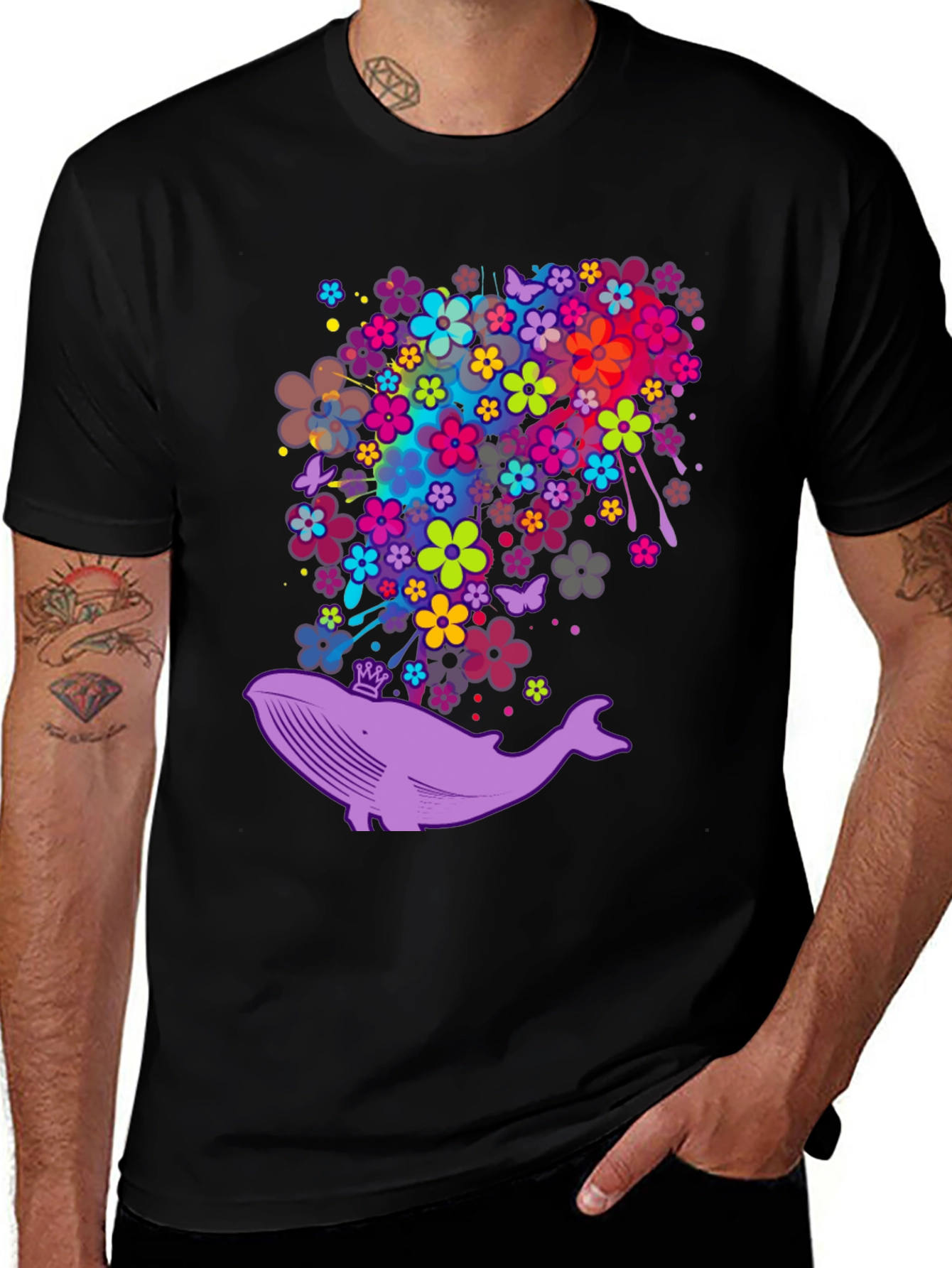 Whimsical Whale Floral T-Shirt