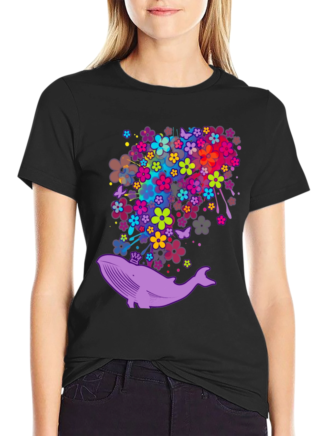 Whimsical Whale Floral T-Shirt