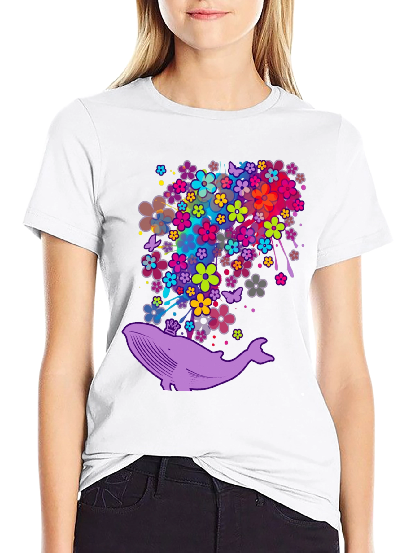 Whimsical Whale Floral T-Shirt