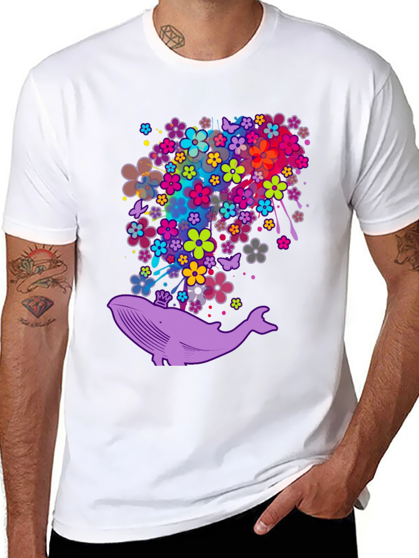 Whimsical Whale Floral T-Shirt