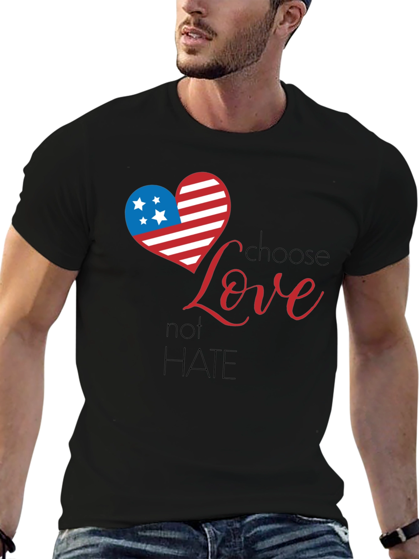 Choose Love Graphic Tee - Patriotic Heart Design