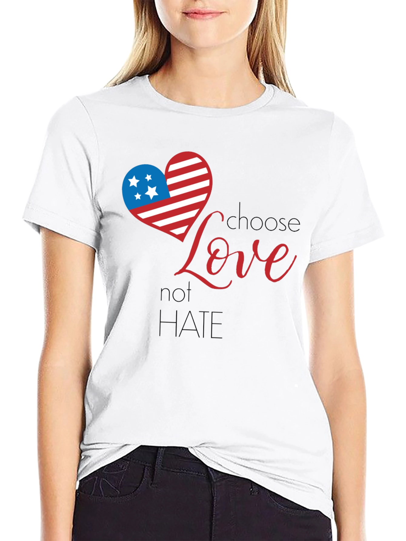 Choose Love Graphic Tee - Patriotic Heart Design