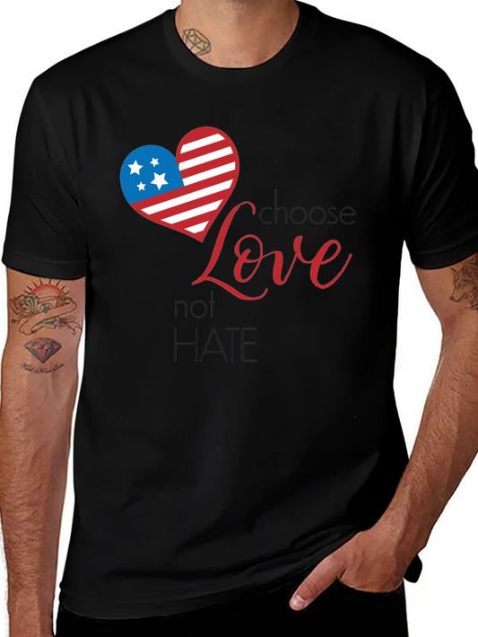 Choose Love Graphic Tee - Patriotic Heart Design