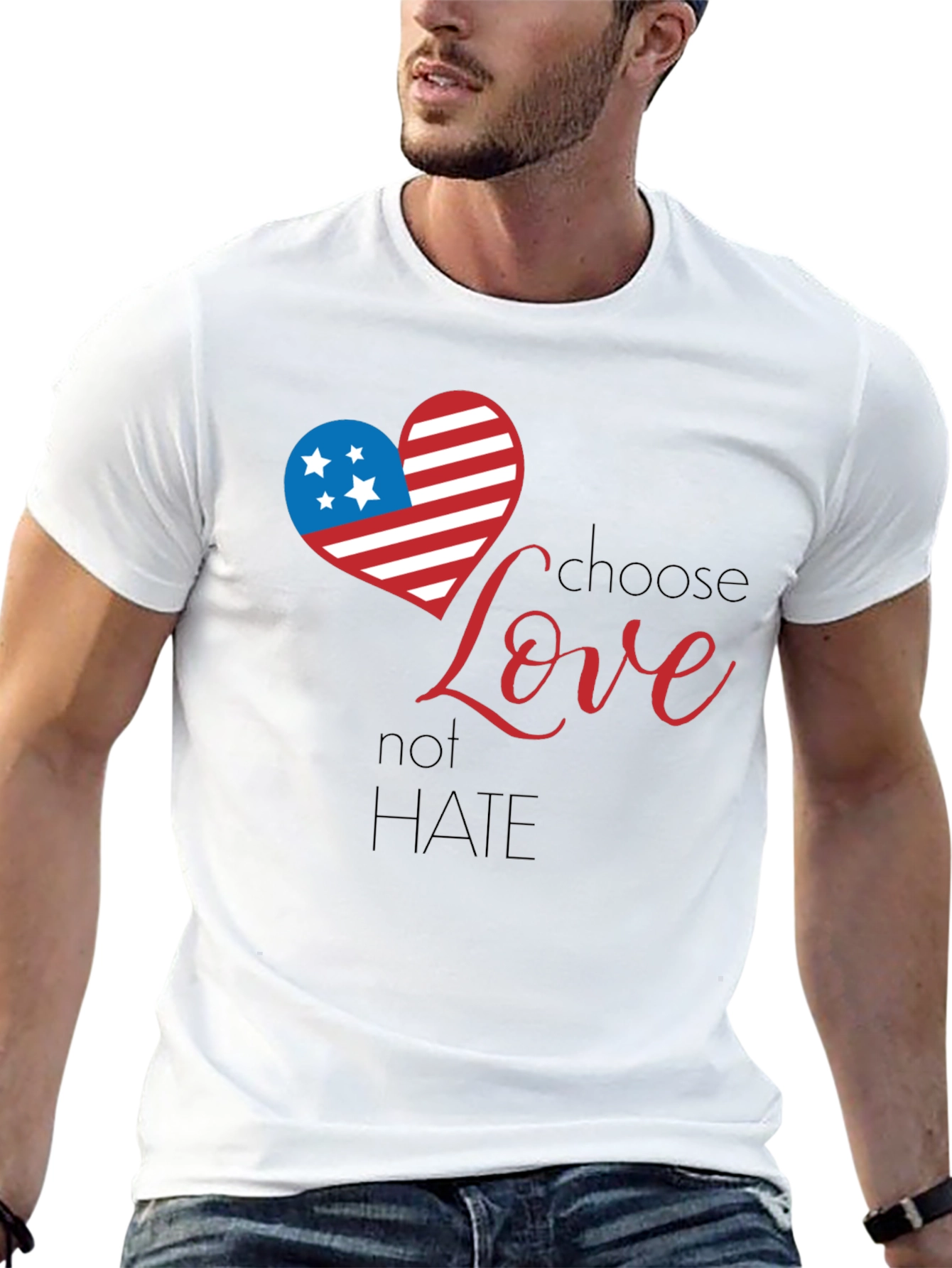 Choose Love Graphic Tee - Patriotic Heart Design