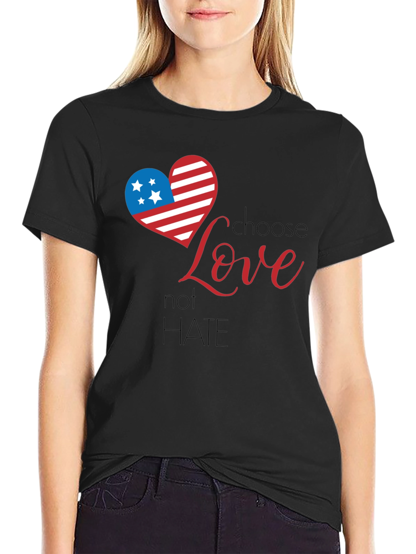 Choose Love Graphic Tee - Patriotic Heart Design