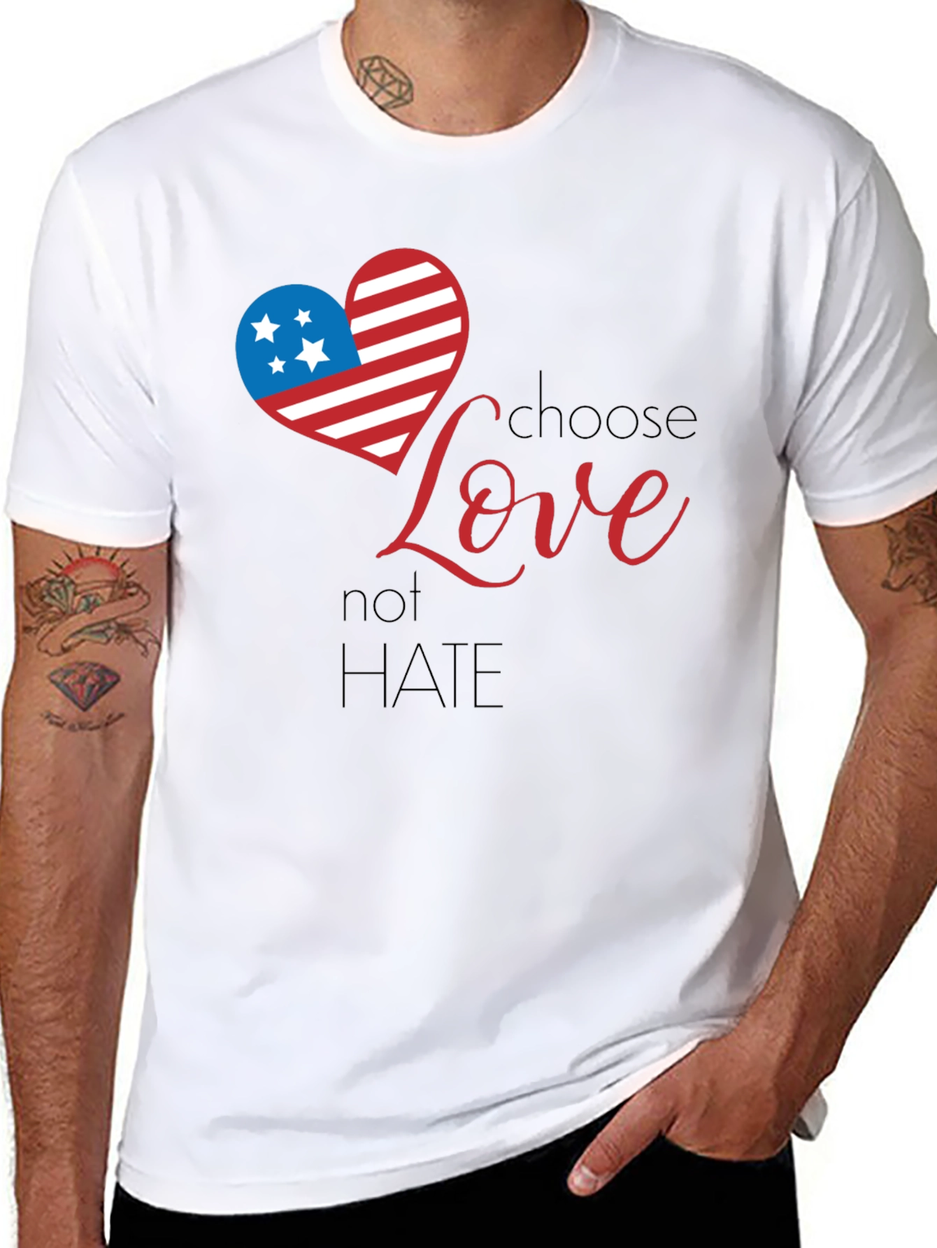 Choose Love Graphic Tee - Patriotic Heart Design