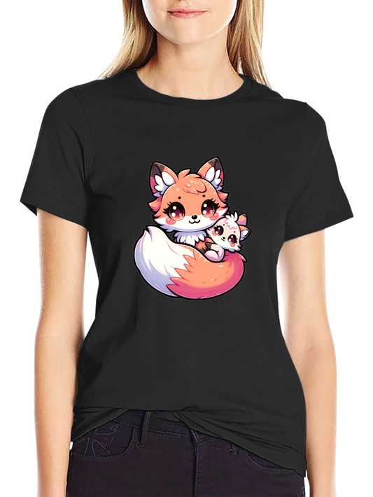 Cute Fox Family Graphic Tee - Soft & Stylish