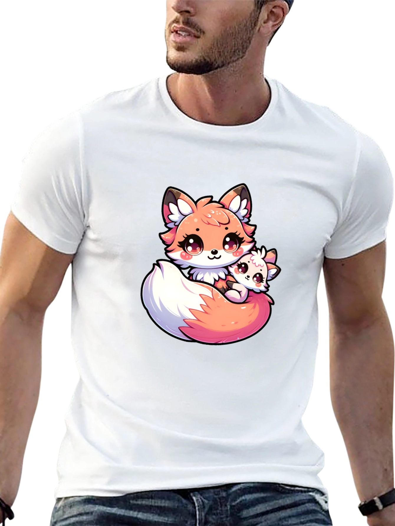 Cute Fox Family Graphic Tee - Soft & Stylish