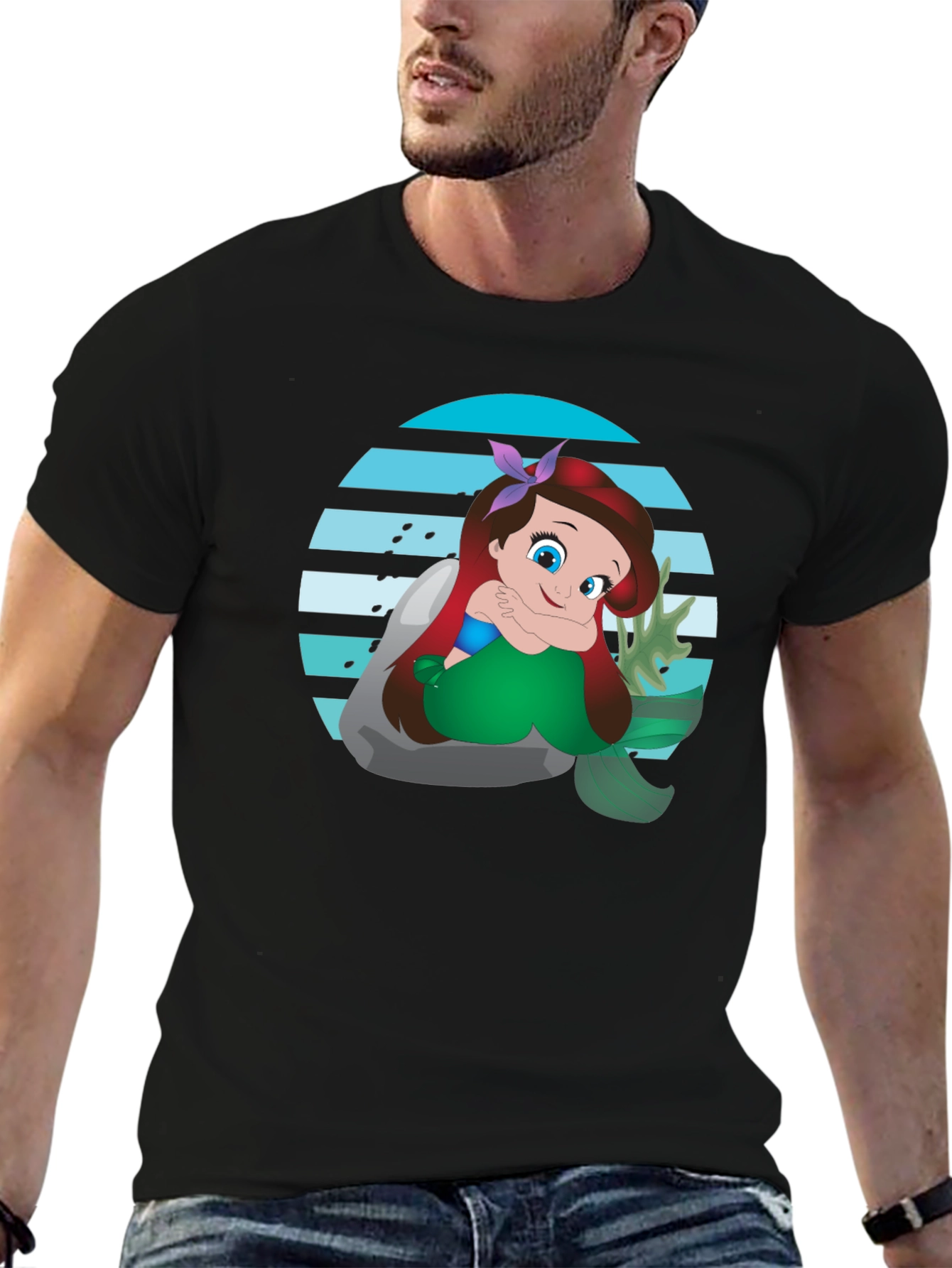 Ariel Mermaid Graphic Black T-Shirt