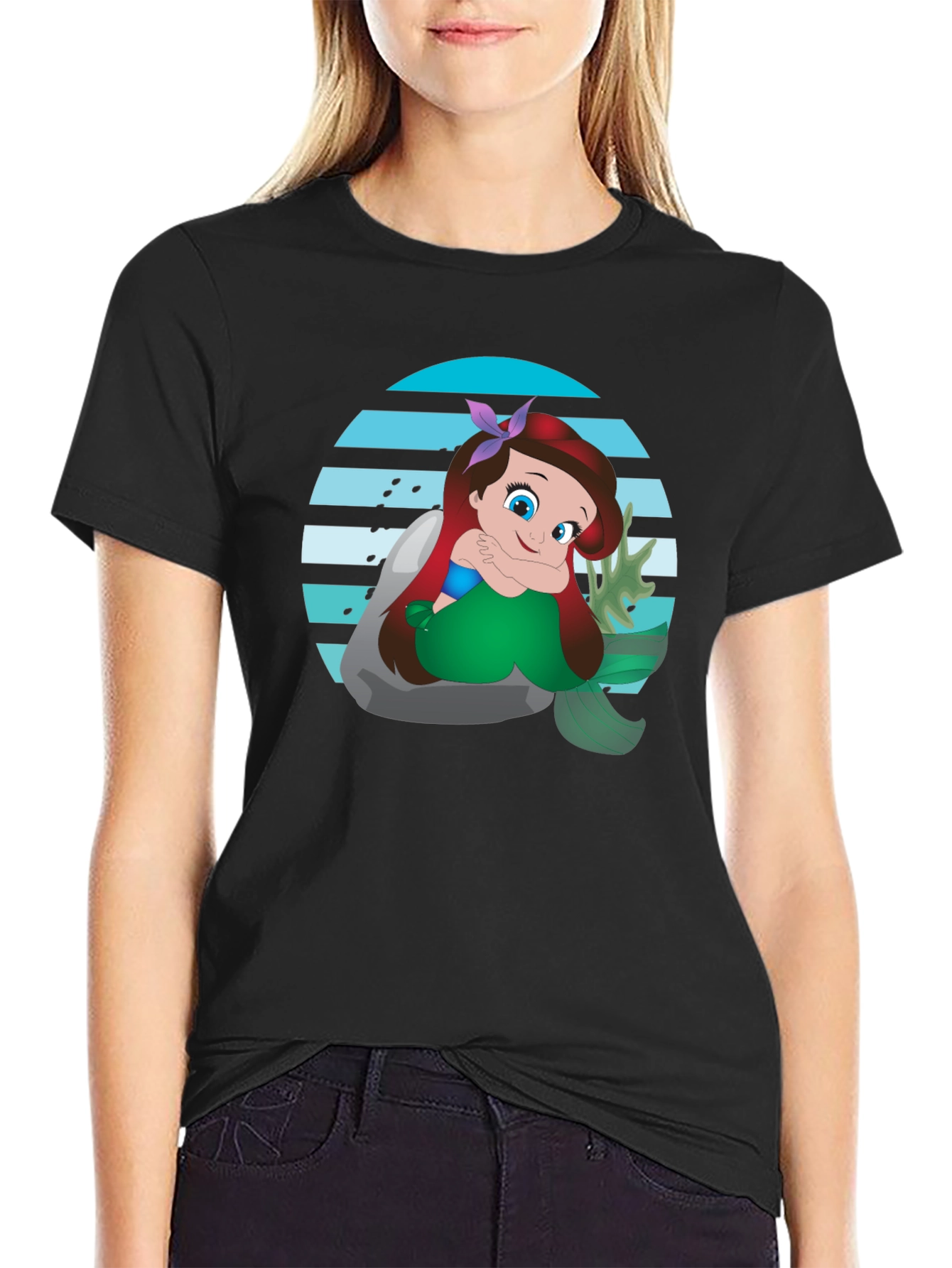 Ariel Mermaid Graphic Black T-Shirt