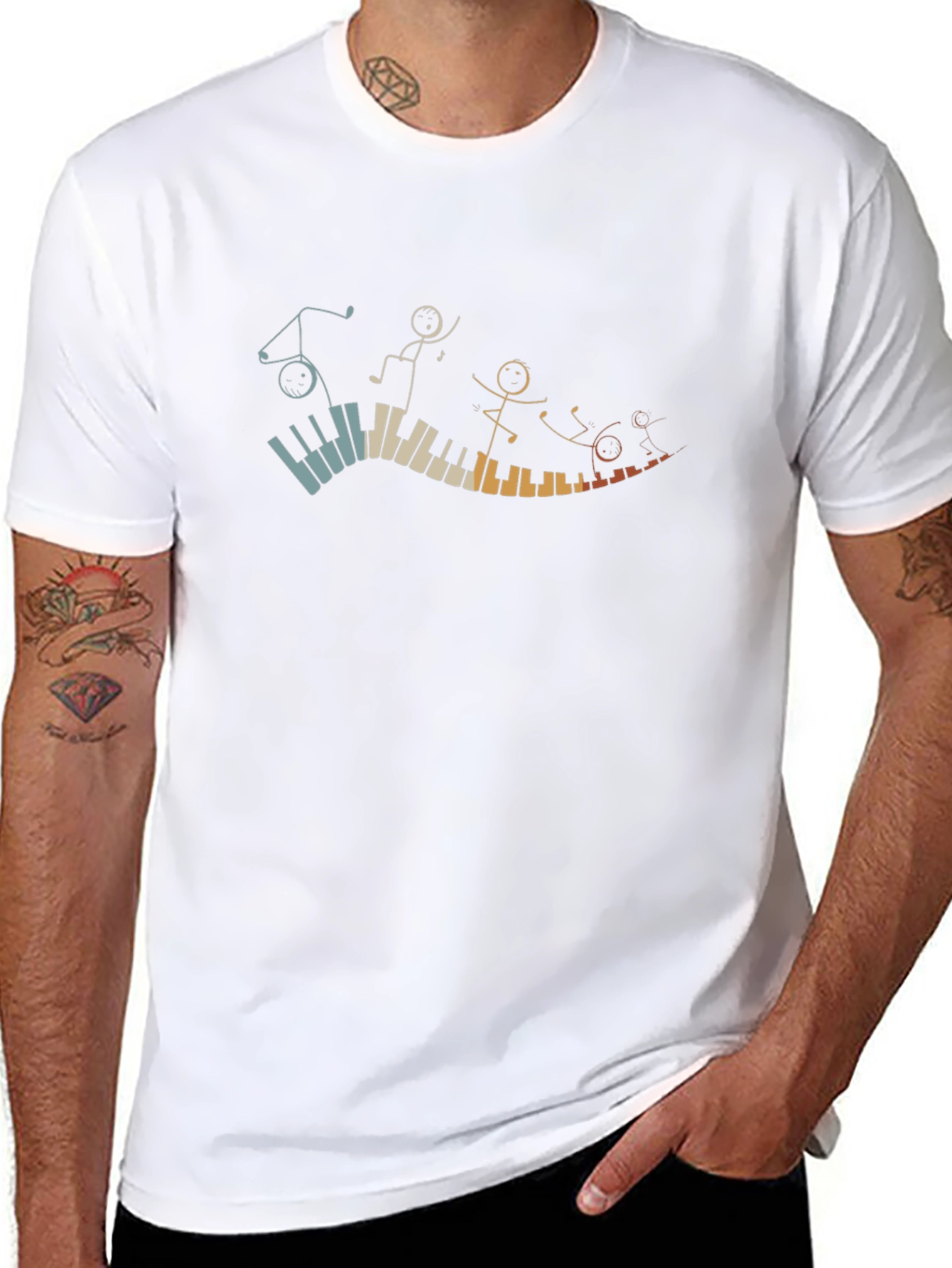 Musical Piano Stick Figures Black T-Shirt