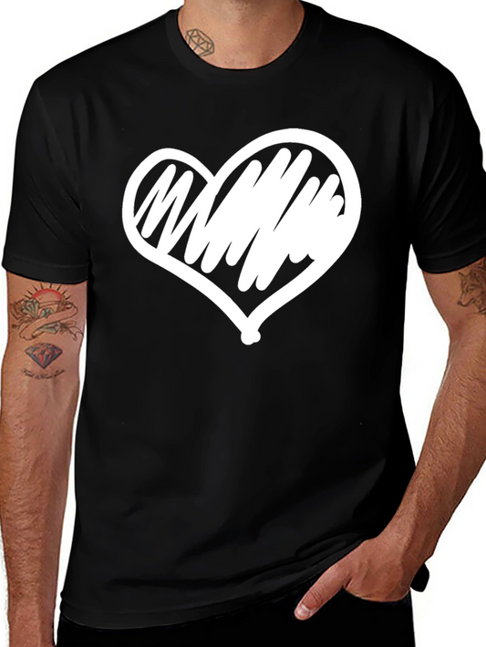 Black T-Shirt with White Heart Graphic