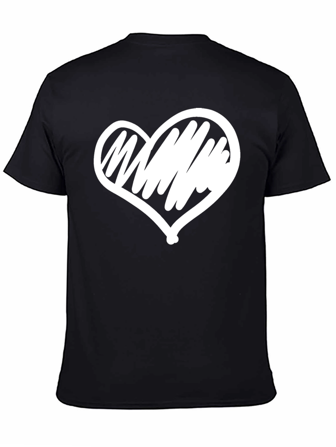 Black T-Shirt with White Heart Graphic