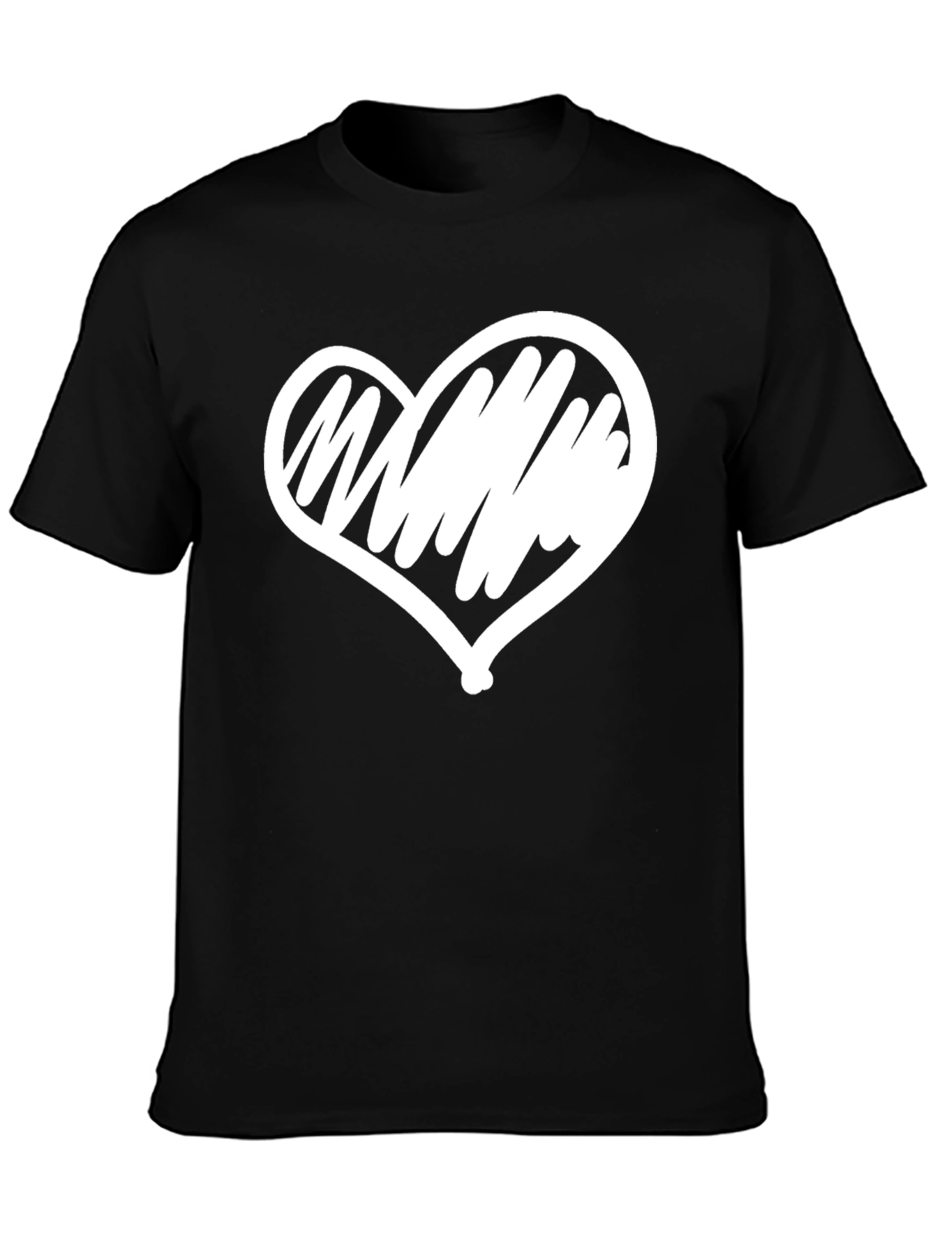 Black T-Shirt with White Heart Graphic
