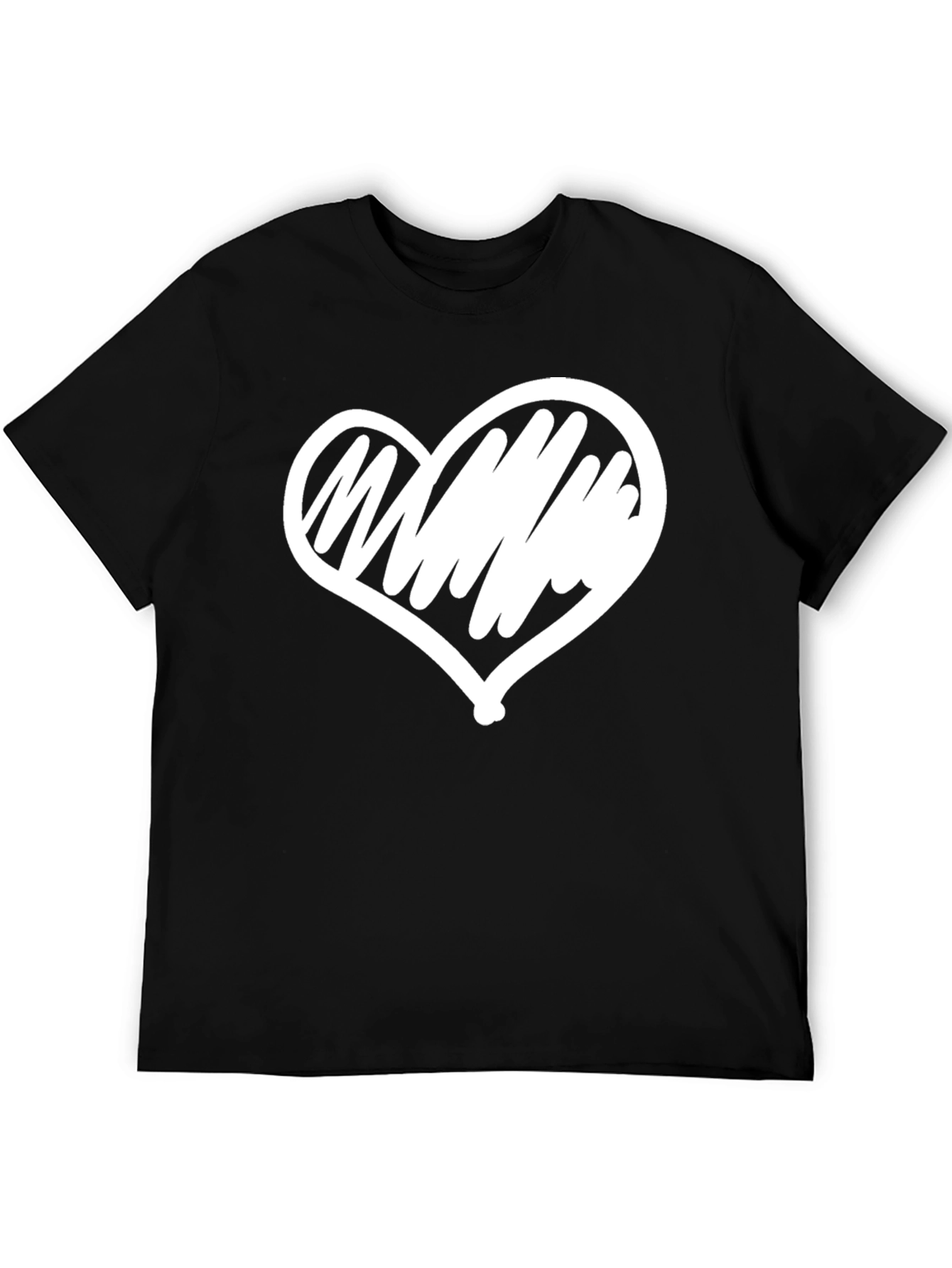Black T-Shirt with White Heart Graphic