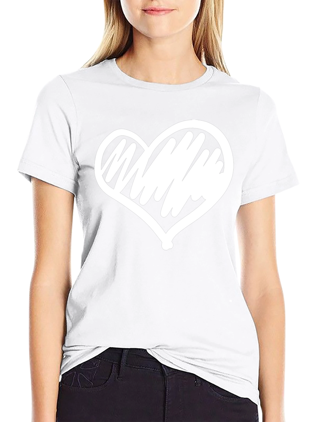 Black T-Shirt with White Heart Graphic