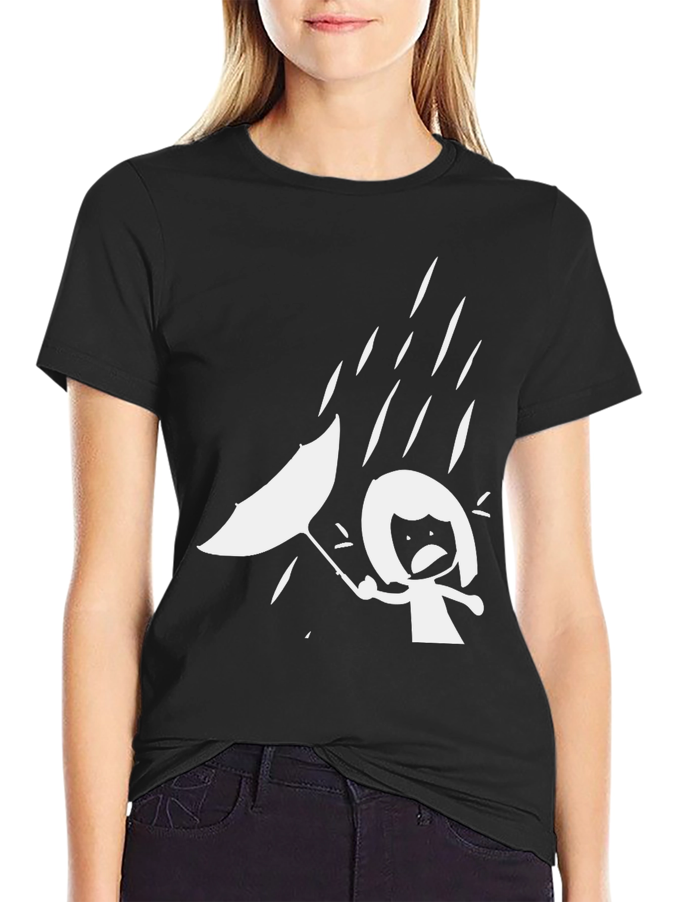 Rainy Day Graphic Tee - Funny Stick Figure T-Shirt
