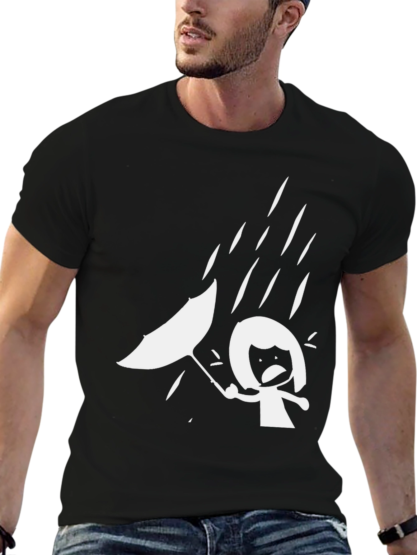 Rainy Day Graphic Tee - Funny Stick Figure T-Shirt