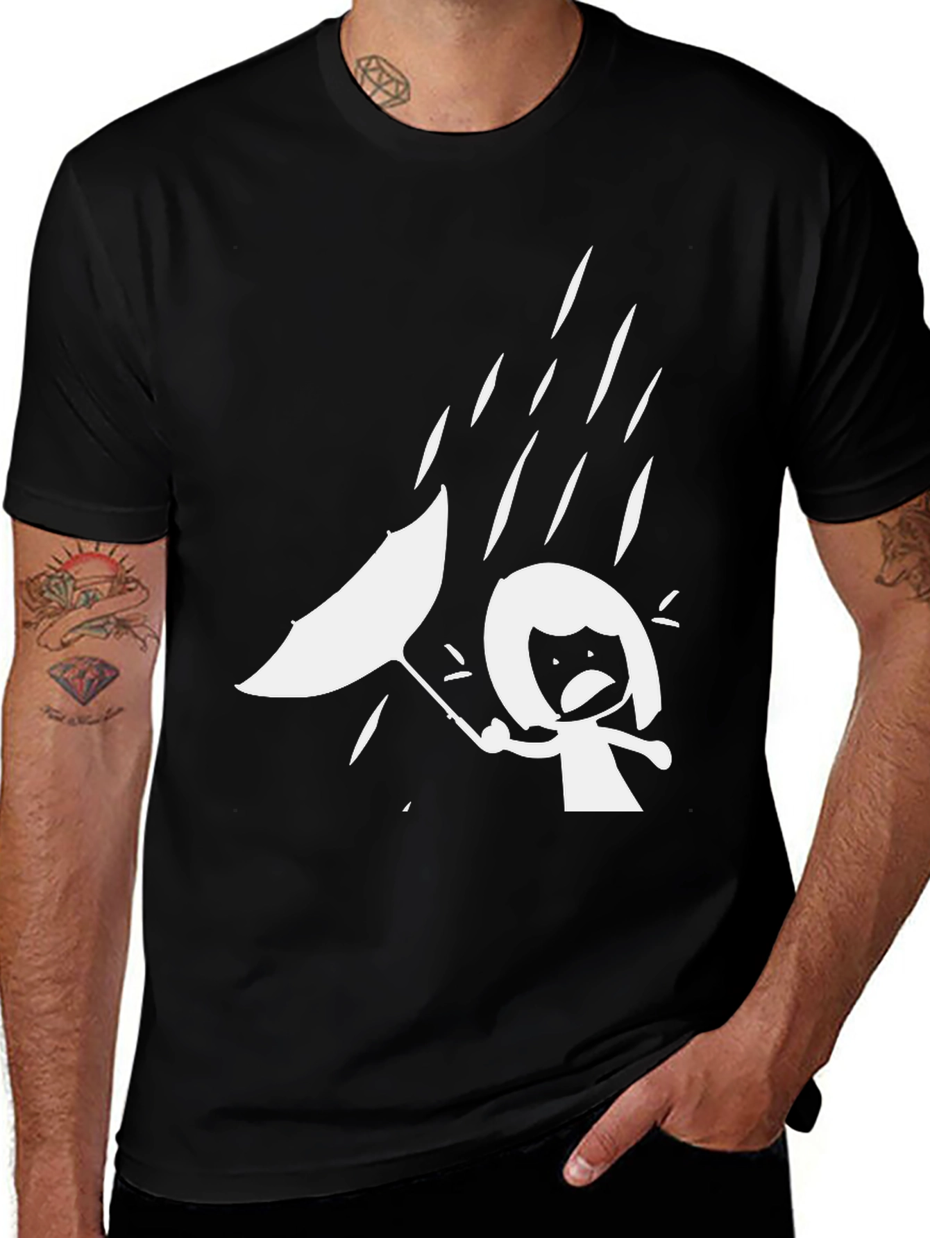 Rainy Day Graphic Tee - Funny Stick Figure T-Shirt