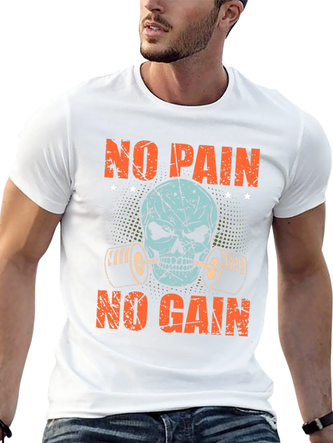 No Pain No Gain Skull Graphic T-Shirt