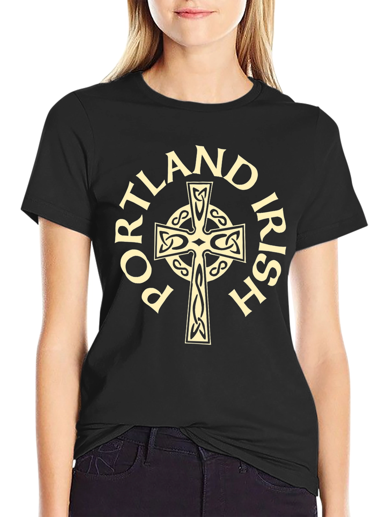 Portland Irish Celtic Cross Black T-Shirt