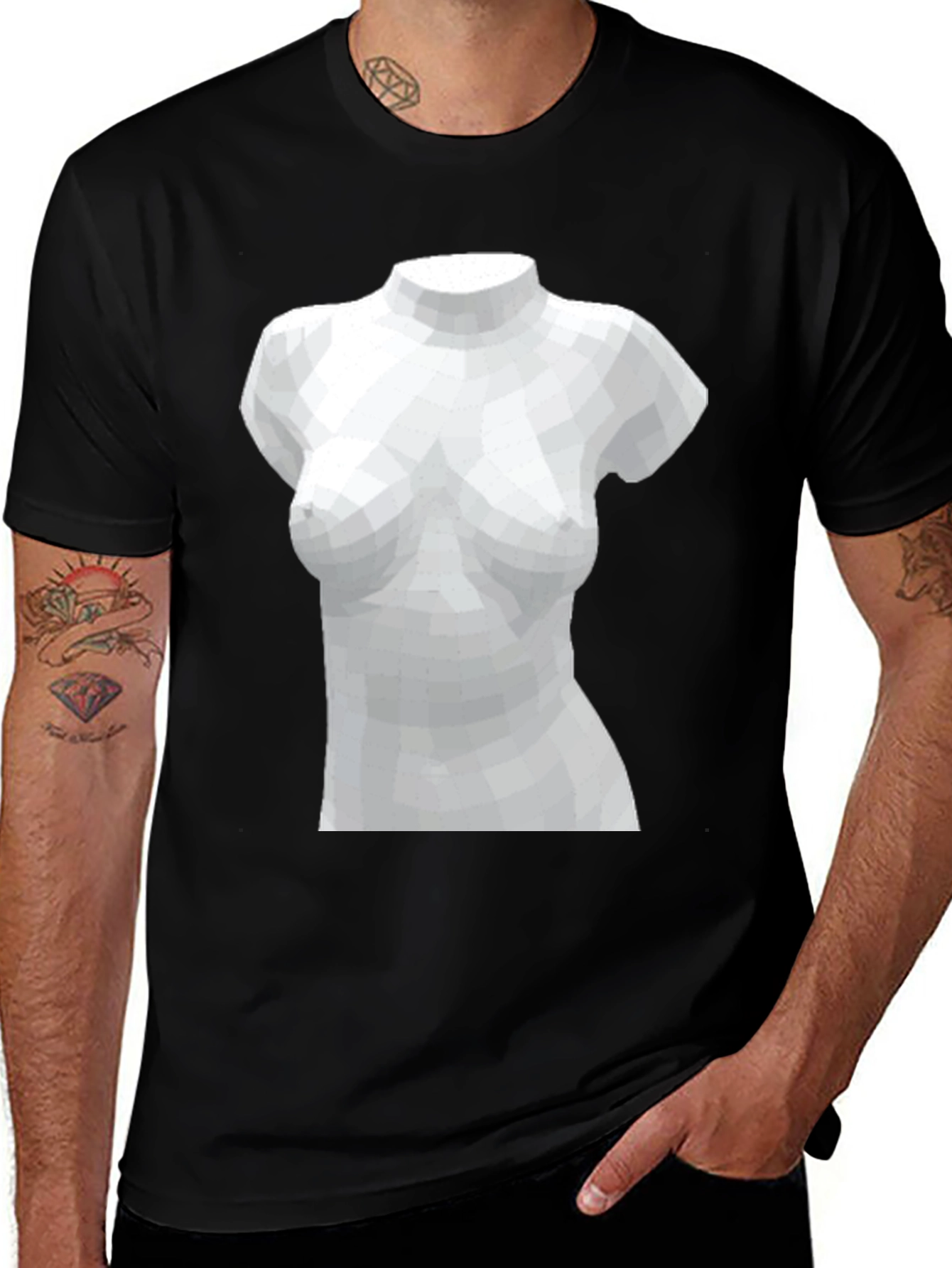 Geometric Torso Graphic Tee - Black