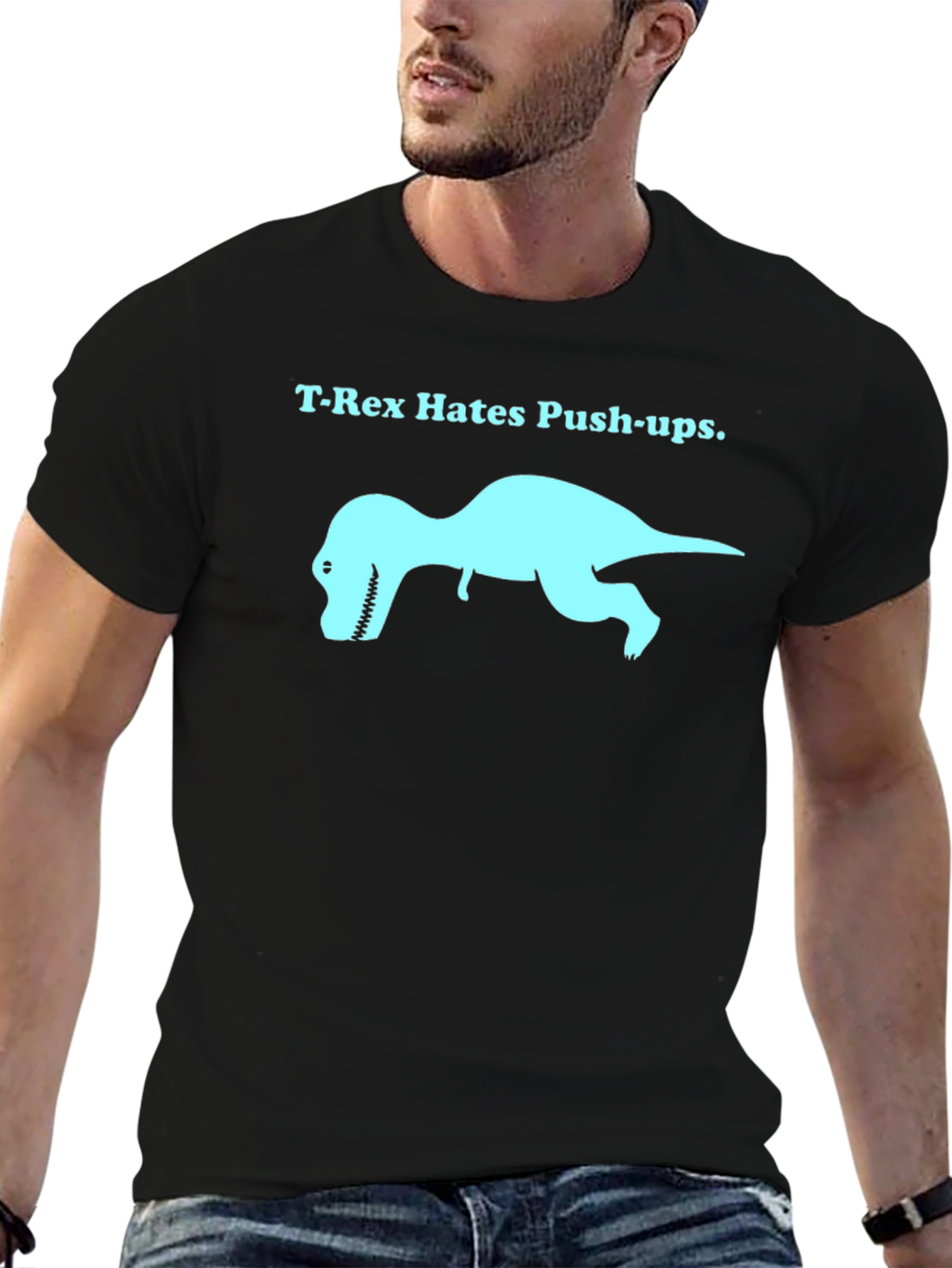 T-Rex Hates Push-Ups Graphic Tee - Black Cotton T-Shirt