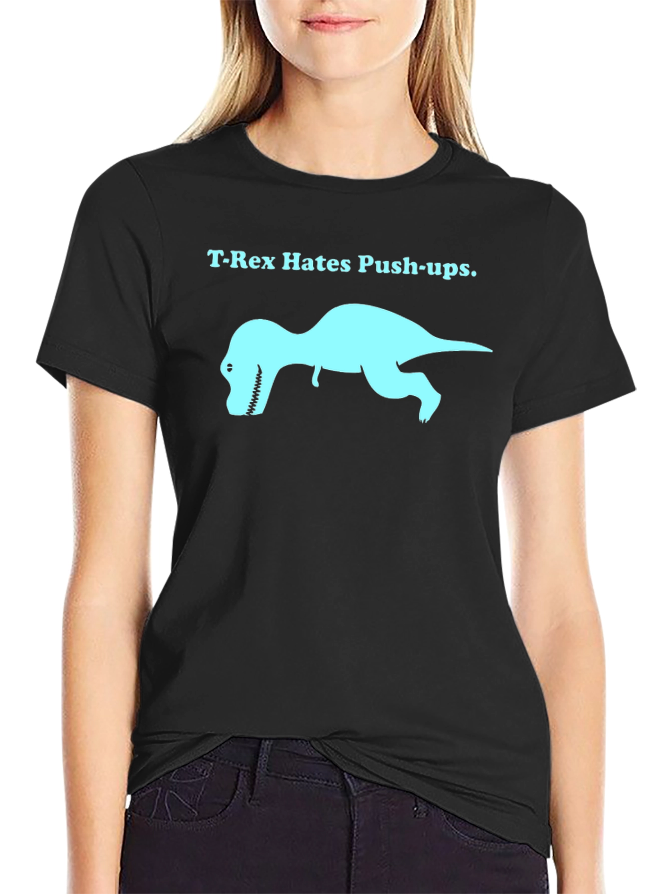 T-Rex Hates Push-Ups Graphic Tee - Black Cotton T-Shirt