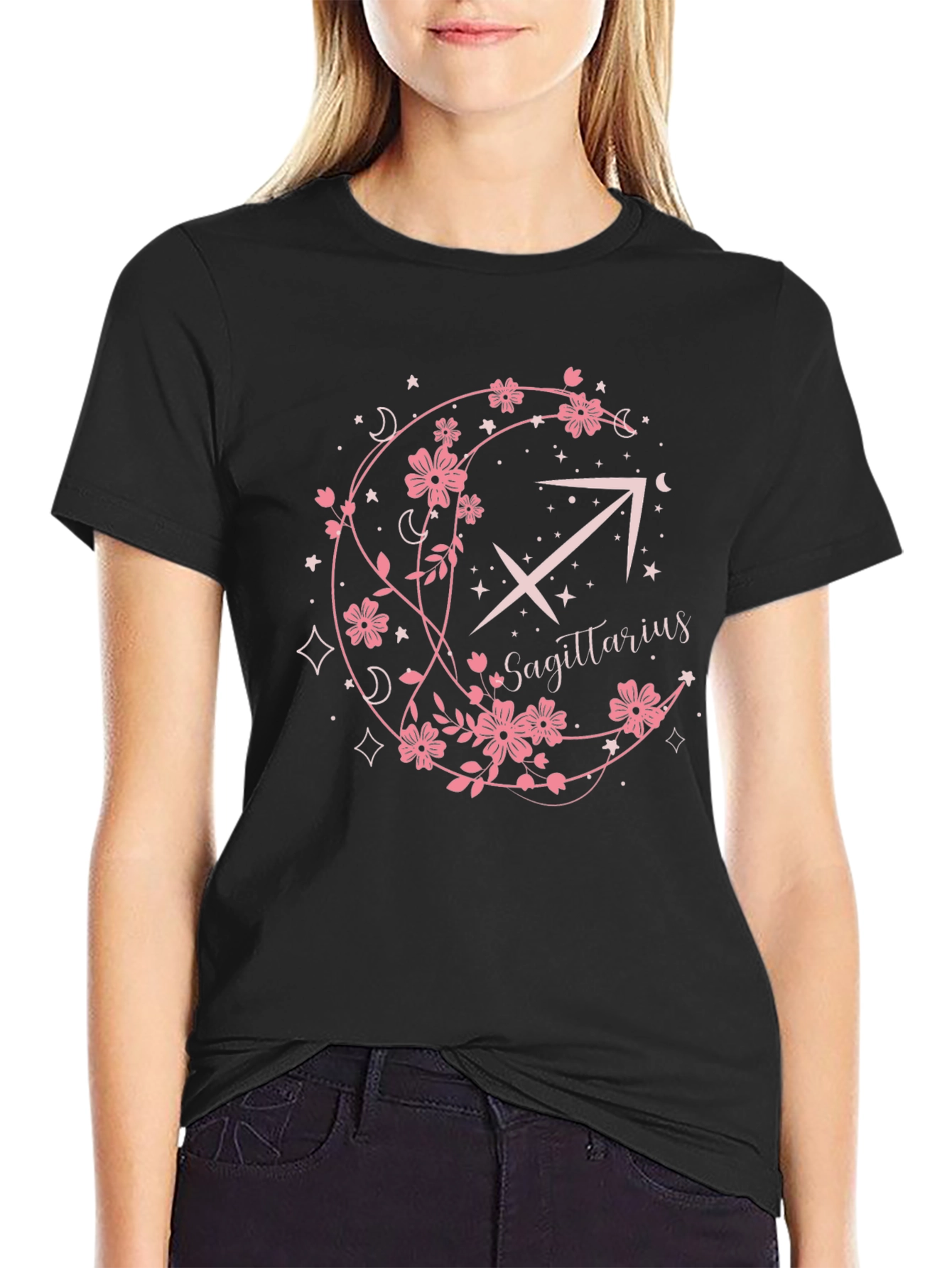 Sagittarius Floral Zodiac Black T-Shirt
