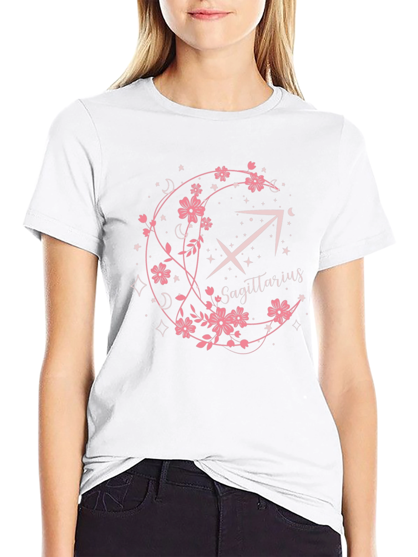 Sagittarius Floral Zodiac Black T-Shirt