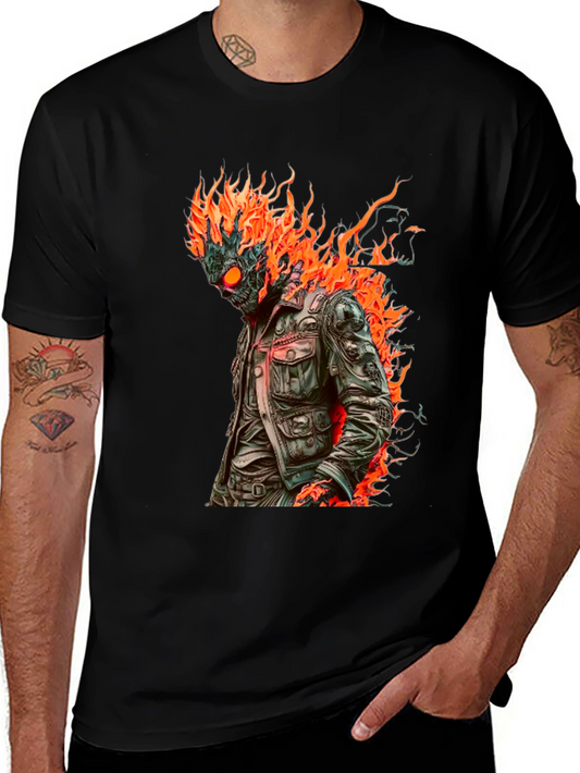 Flaming Skull Rider Graphic Tee - Cool & Edgy Design