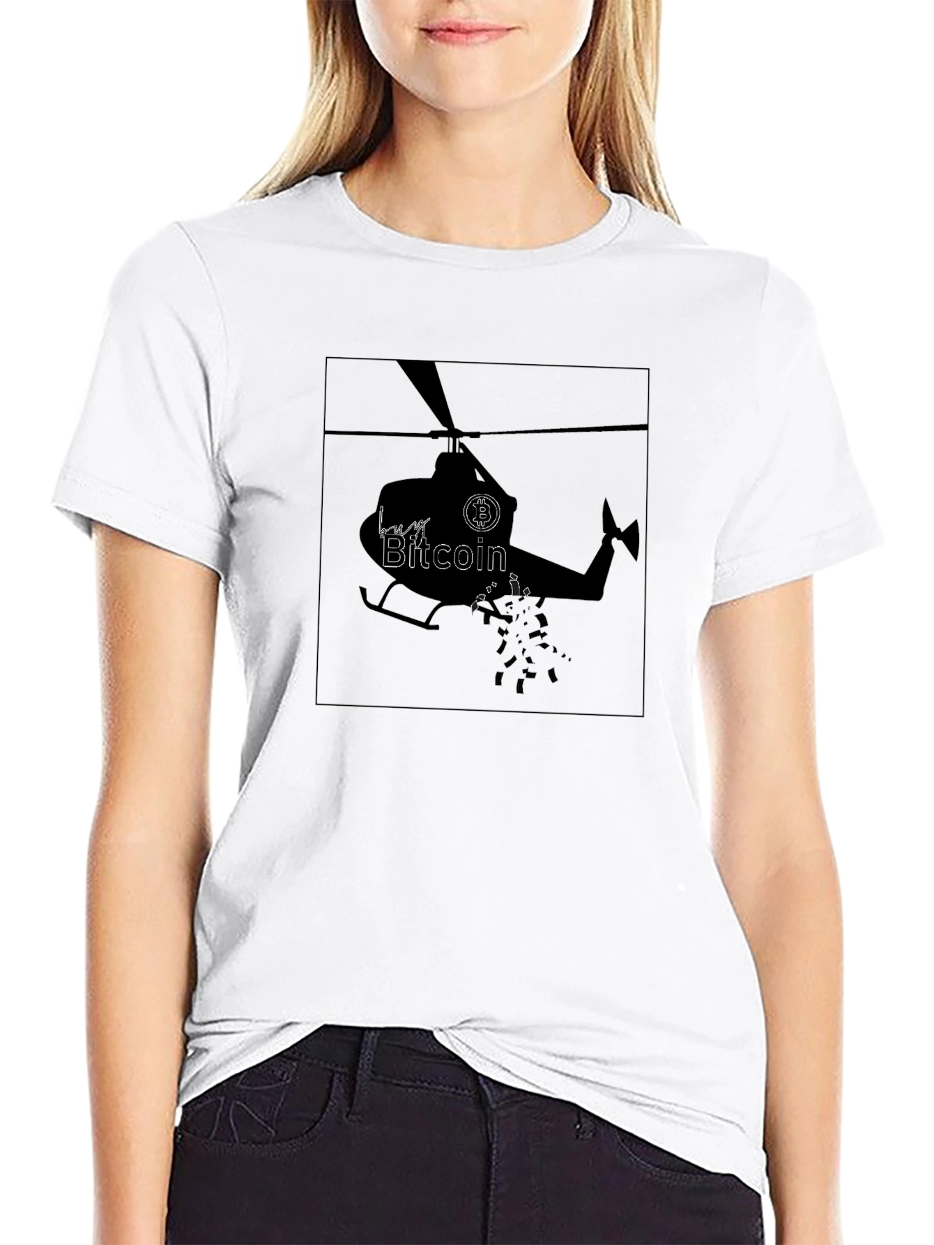 Bitcoin Helicopter Black T-Shirt