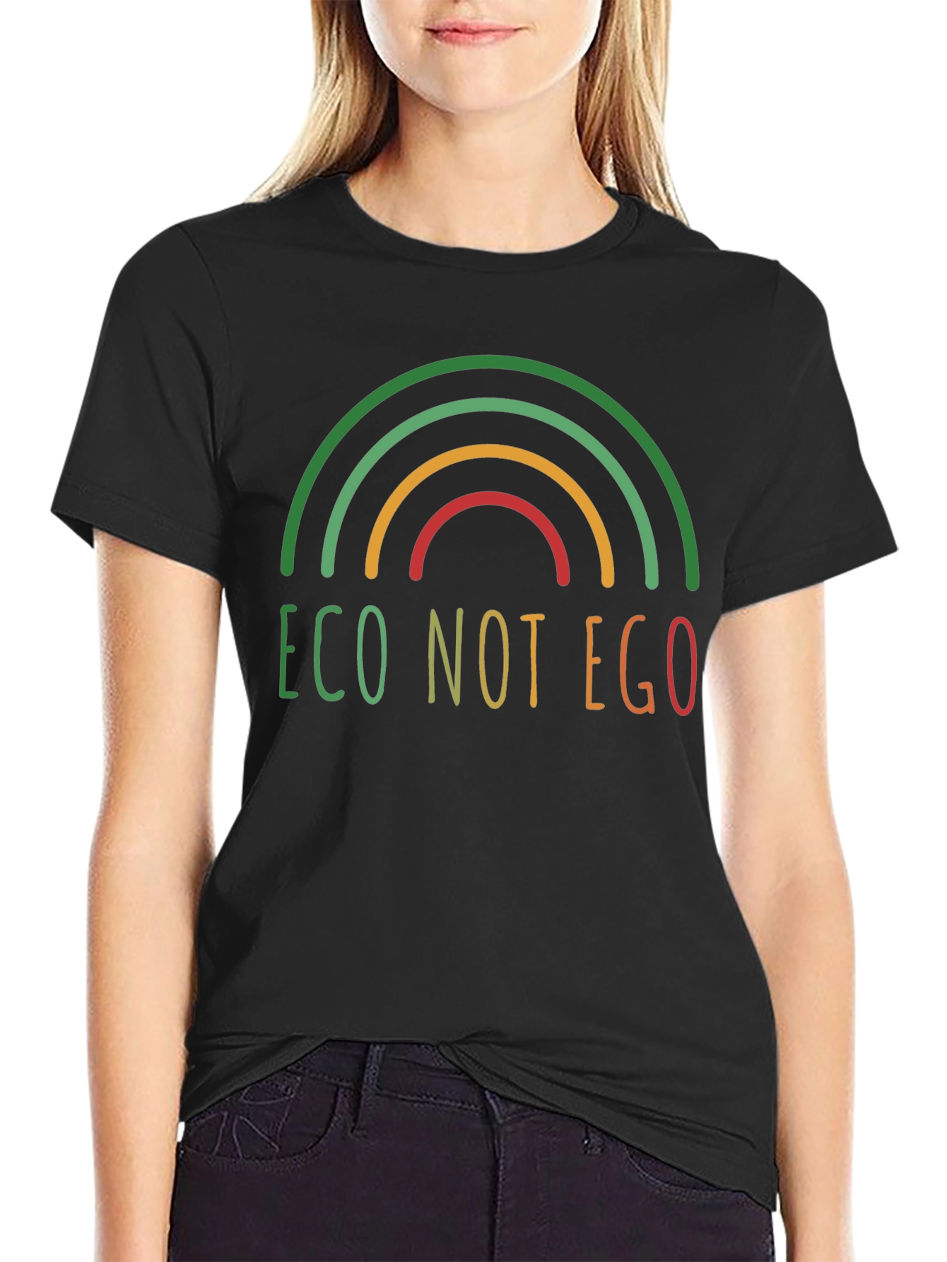 Eco Not Ego T-Shirt - Black Rainbow Graphic Tee