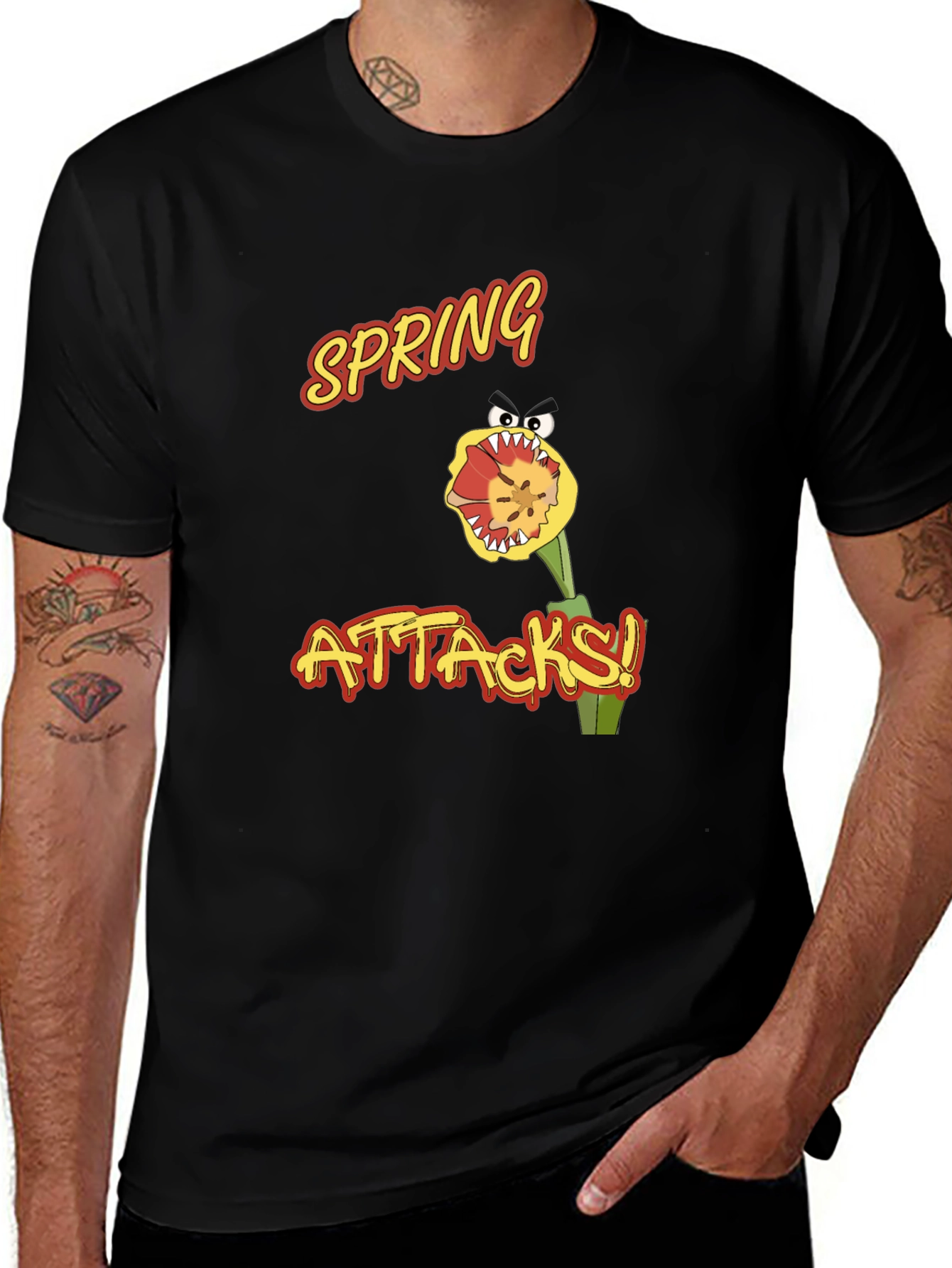 Spring Attacks! Graphic Print Black T-Shirt