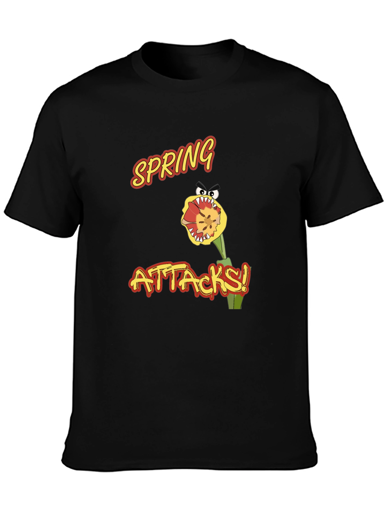 Spring Attacks! Graphic Print Black T-Shirt