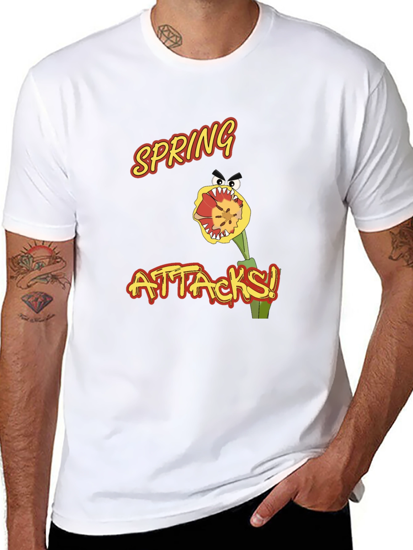 Spring Attacks! Graphic Print Black T-Shirt