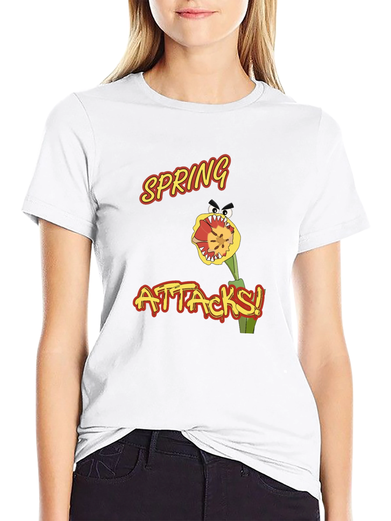 Spring Attacks! Graphic Print Black T-Shirt