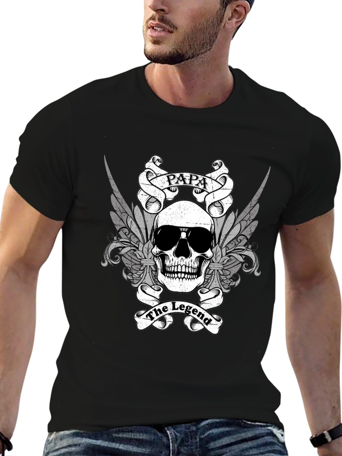 Papa The Legend Skull Graphic T-Shirt
