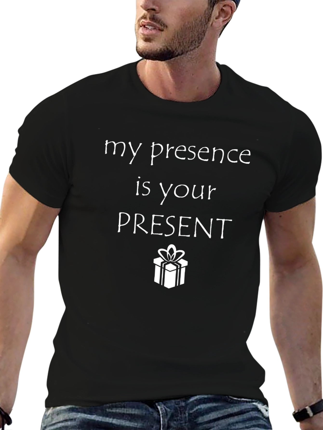 Humorous My Presence is Your Present Black T-Shirt