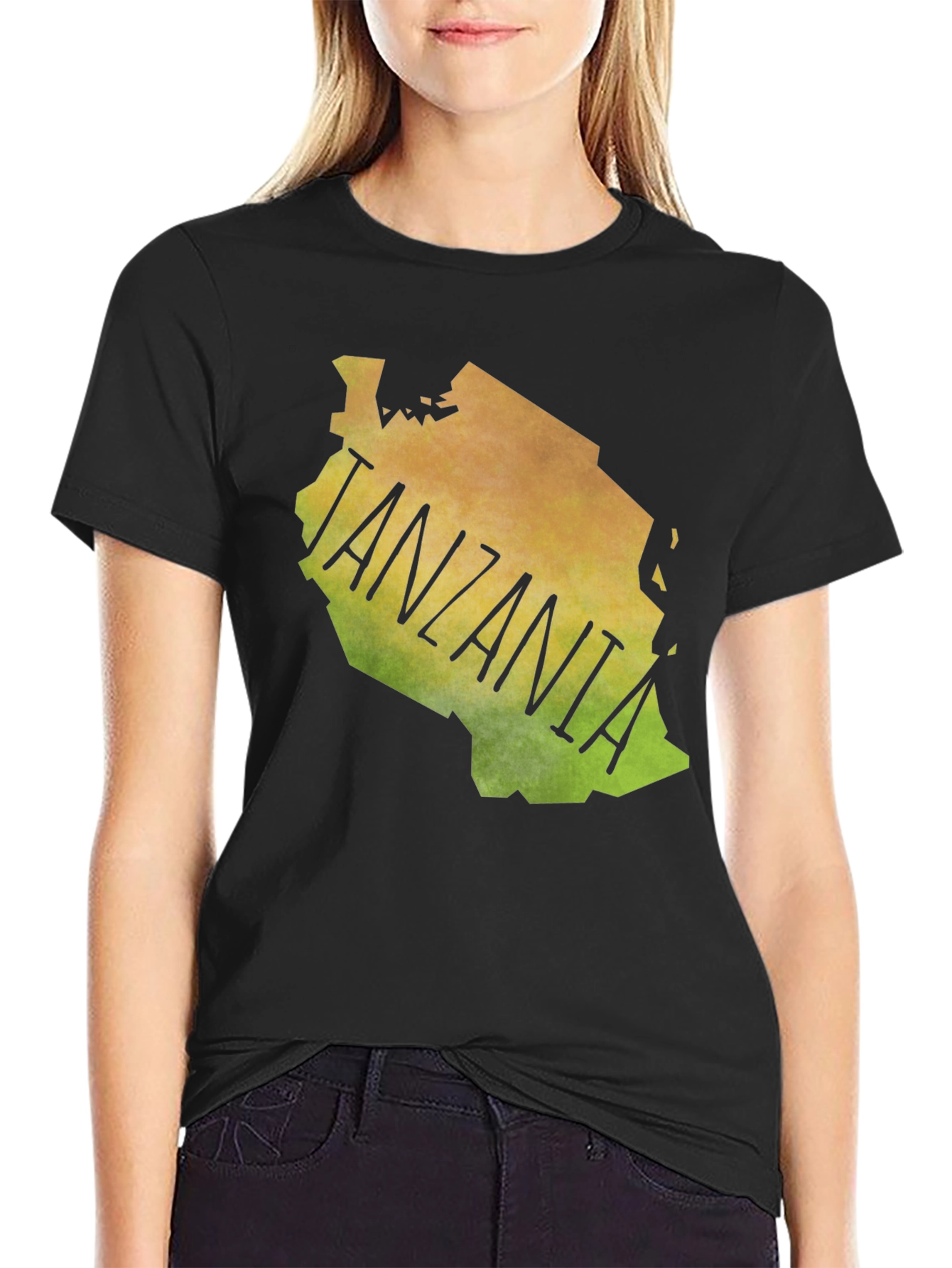 Tanzania Map Graphic Print Black Tee Shirt