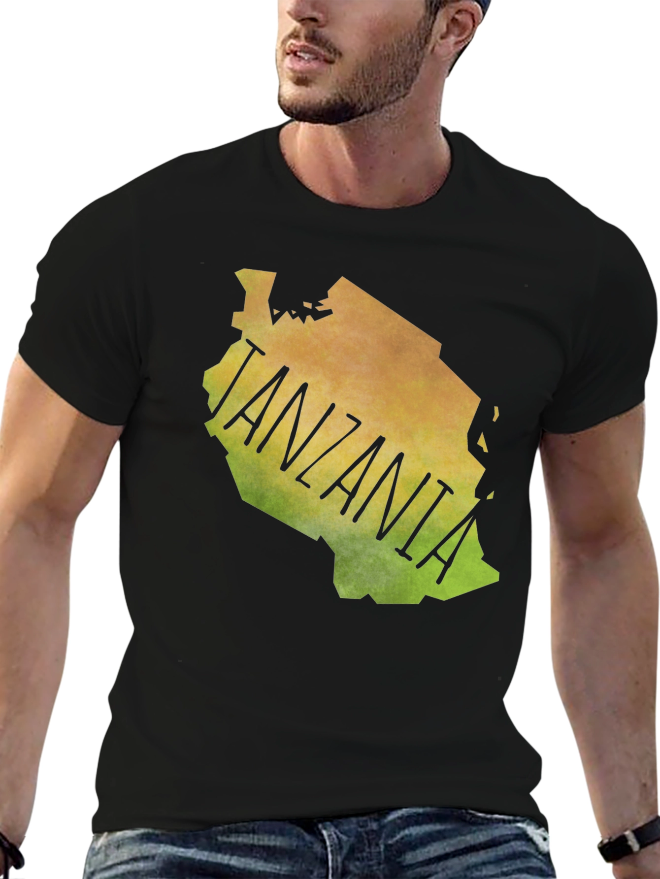 Tanzania Map Graphic Print Black Tee Shirt