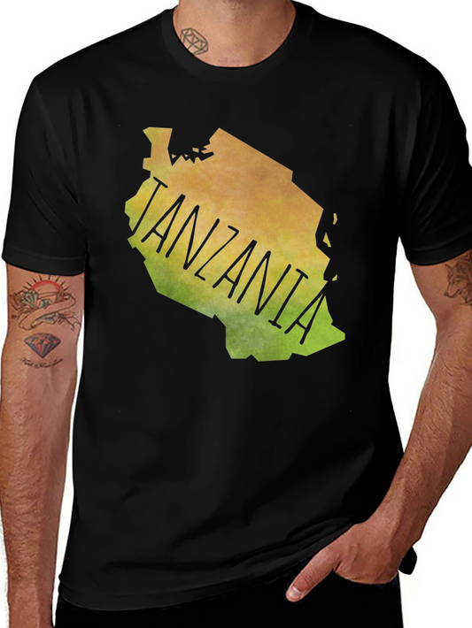 Tanzania Map Graphic Print Black Tee Shirt